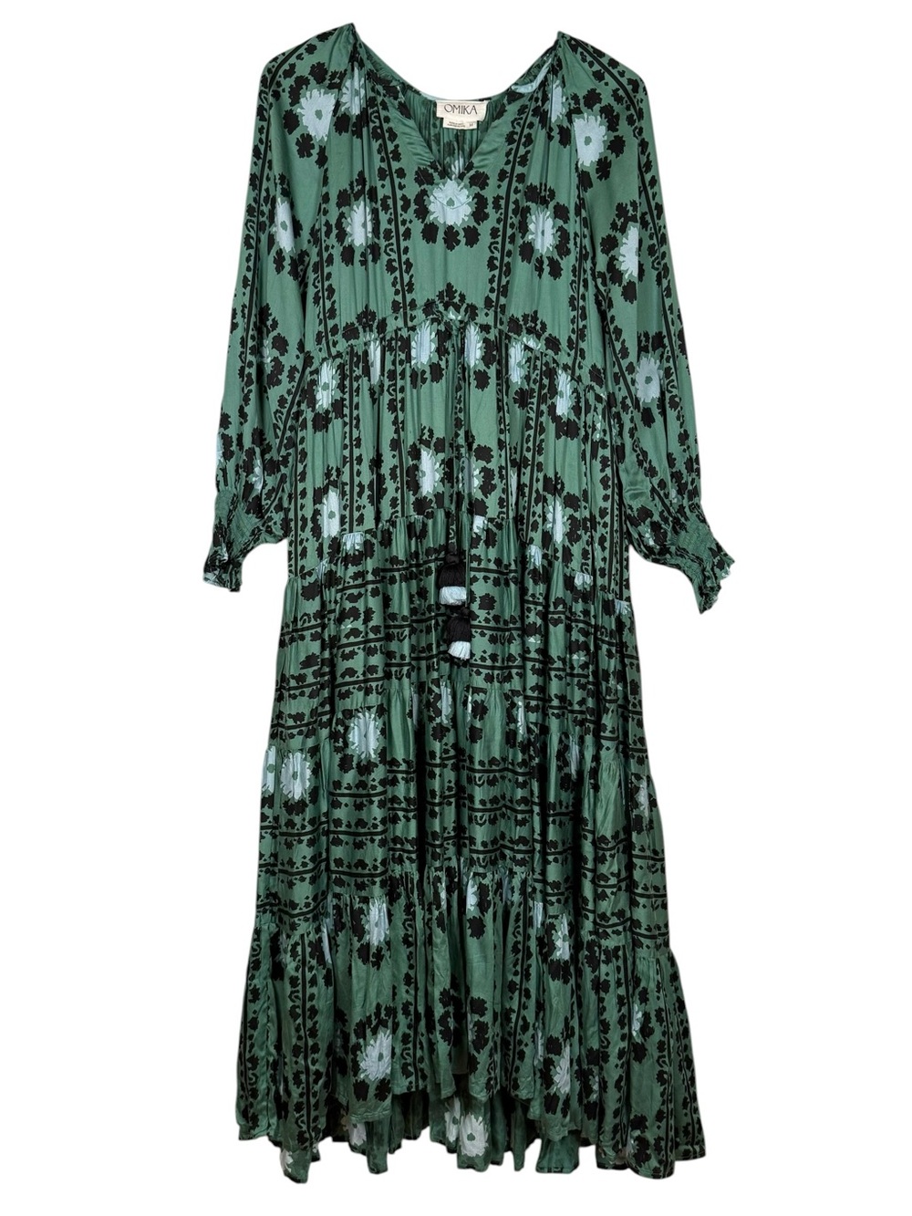 Omika Size M Lisha Riviera Maxi Dress Emerald Green Floral Print - Picture 3 of 8